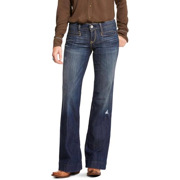 ARIAT Lucy Trouser Jeans Womens 29 Short Mid Rise Stretch Wide Leg Pacific Denim - Picture 1 of 13